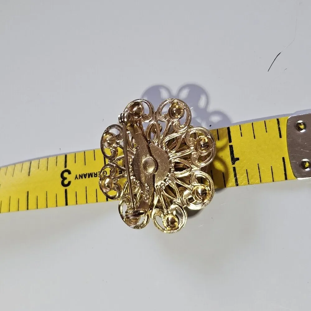 Vintage Coro Brooch Flower Blue Rhinestones Gold Tone Signed Pin